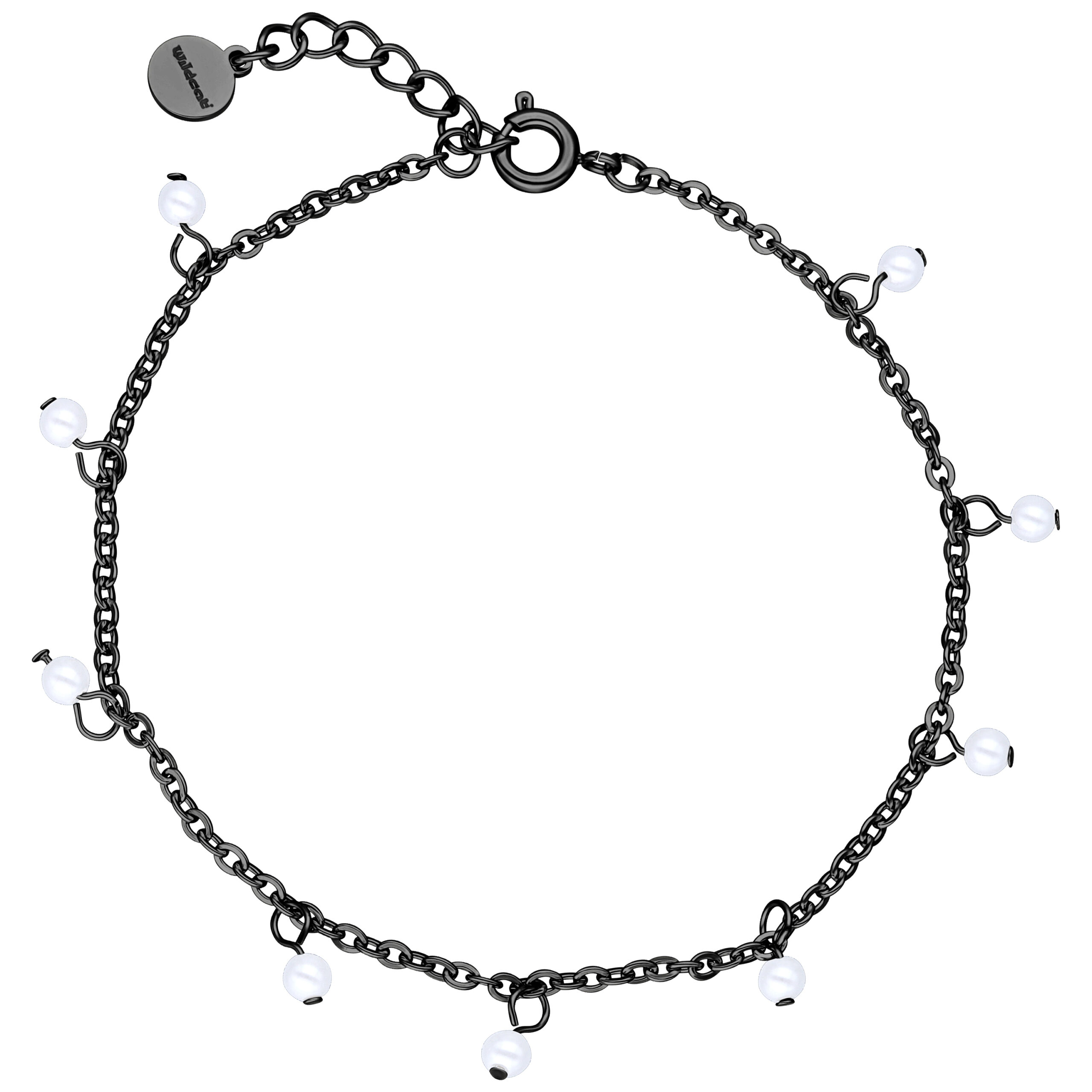 Schwarzes Armband mit kleinen Perlen auf weißem Hintergrund