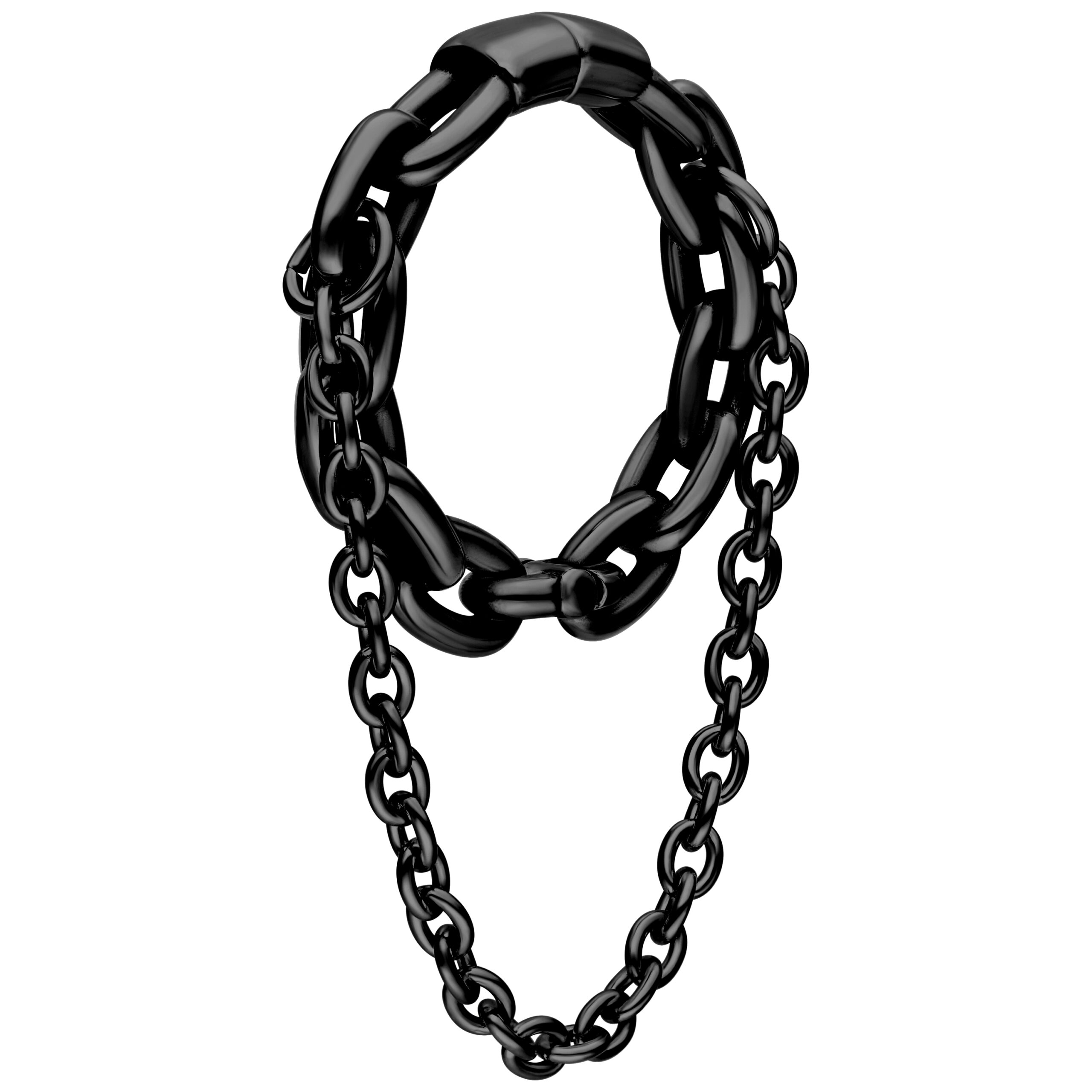 Double Chain Ohrgewichte - Metal noir Schwarzes Double Chain Ohrgewicht aus Chirurgenstahl auf weißem Hintergrund