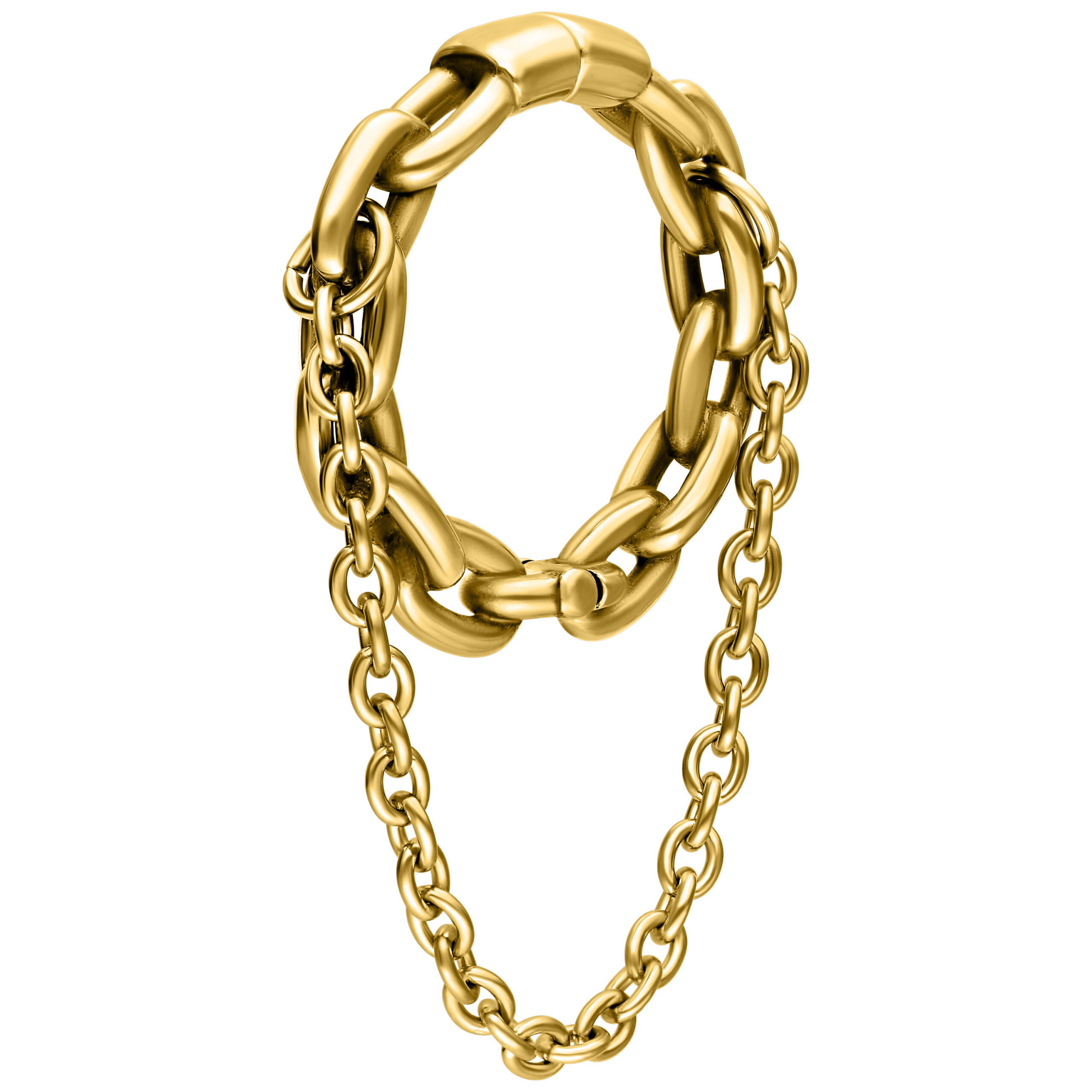 Goldene Ohrgewichte mit doppelter Kette aus Chirurgenstahl 316L
