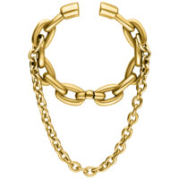 Goldene Ohrgewichte aus Chirurgenstahl 316L vor weißem Hintergrund