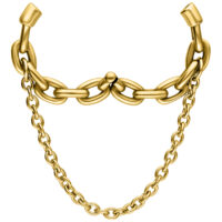 Goldene Ohrgewichte mit doppelter Kette auf weißem Hintergrund