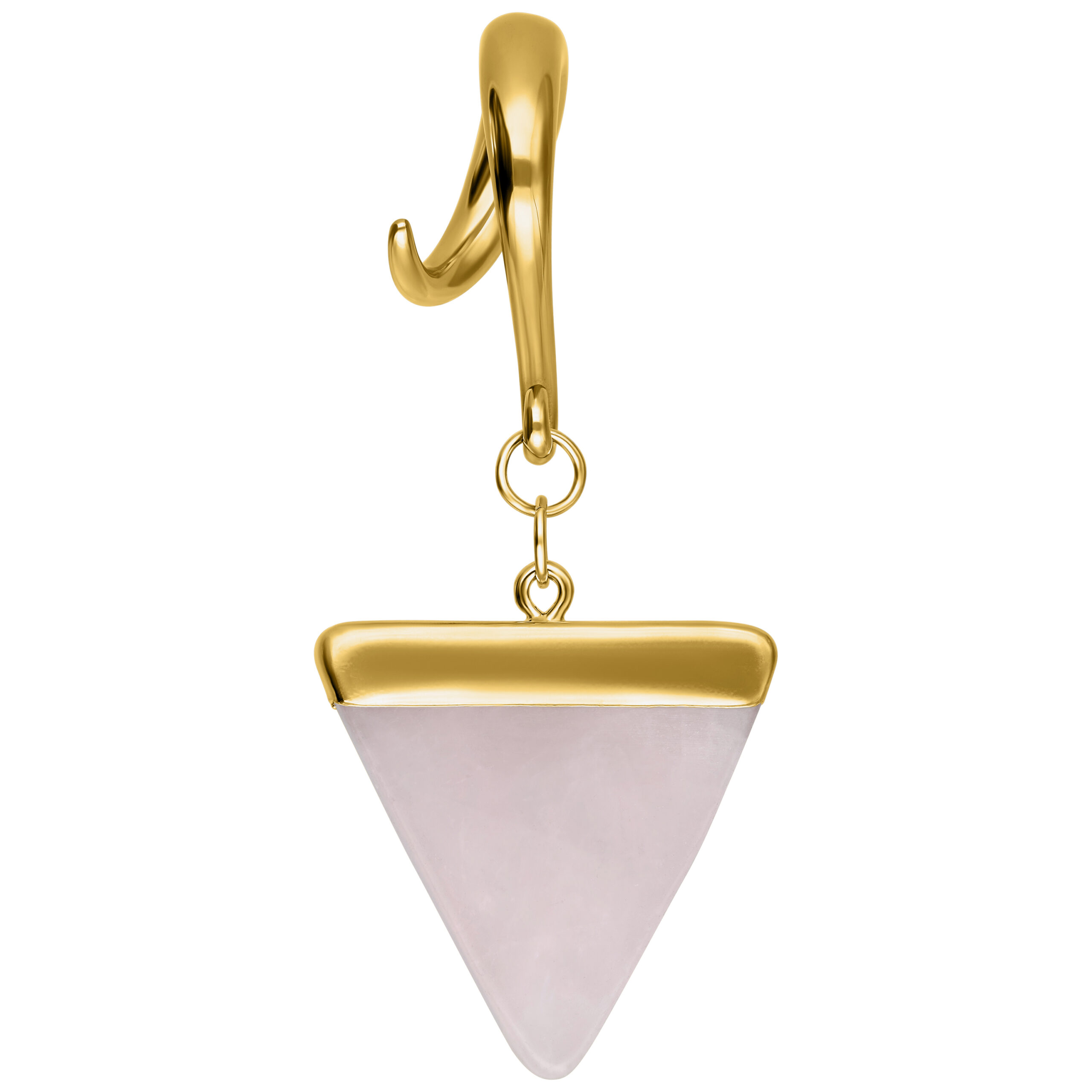 Kultainen kolmionmuotoinen korvapaino kirurgisesta teräksestä valkoisella taustalla