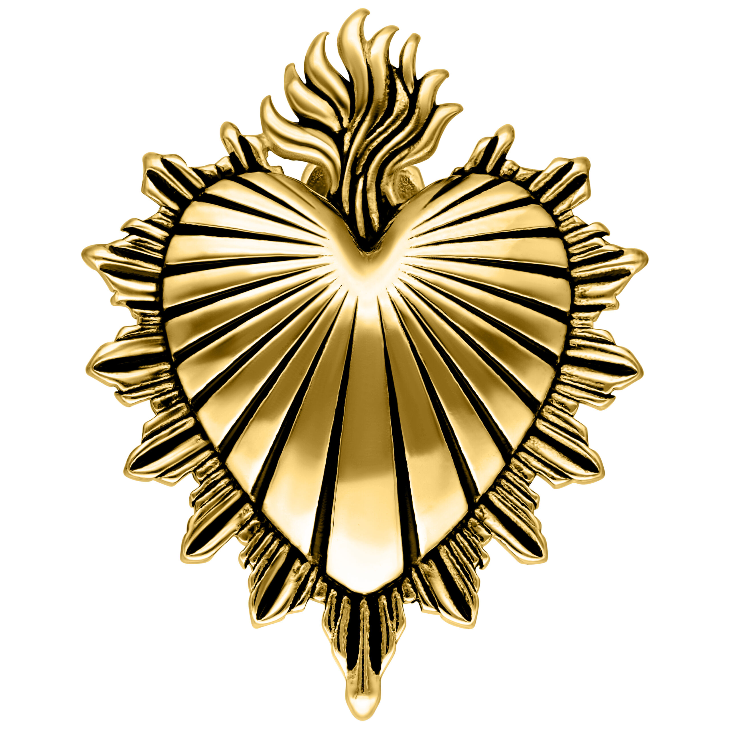 Goldene Sacred Heart Ohrgewichte aus Chirurgenstahl auf weißem Hintergrund