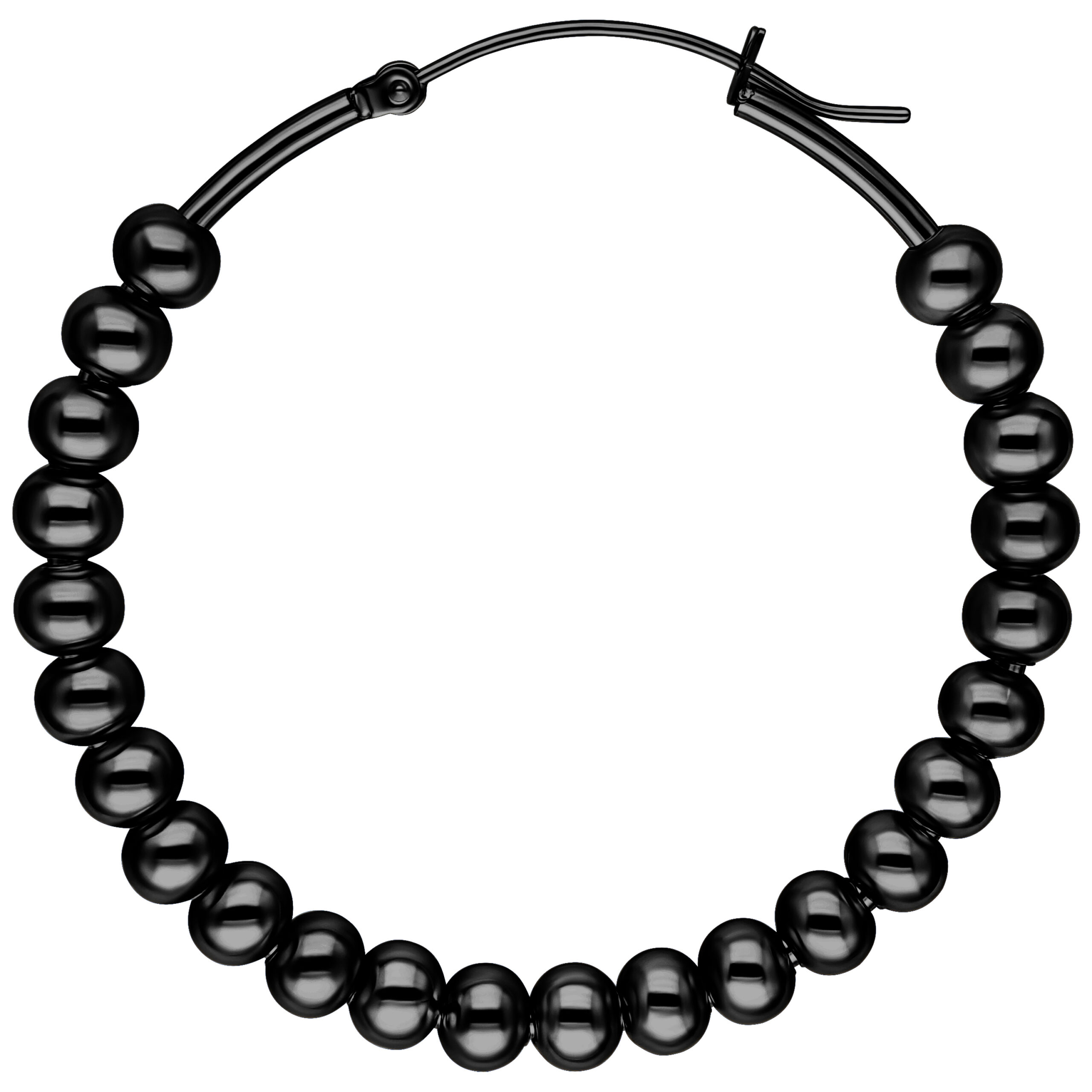 Schwarze Bubble Hoops Ohrringe aus Chirurgenstahl, hochglanzpoliert, auf weißem Hintergrund