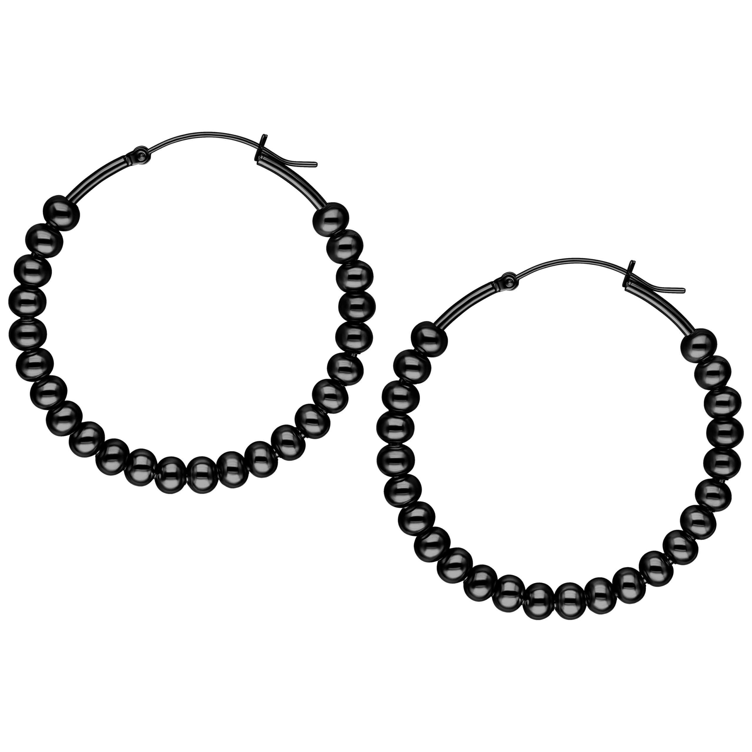 Schwarze Bubble Hoops Ohrringe aus poliertem Chirurgenstahl auf weißem Hintergrund