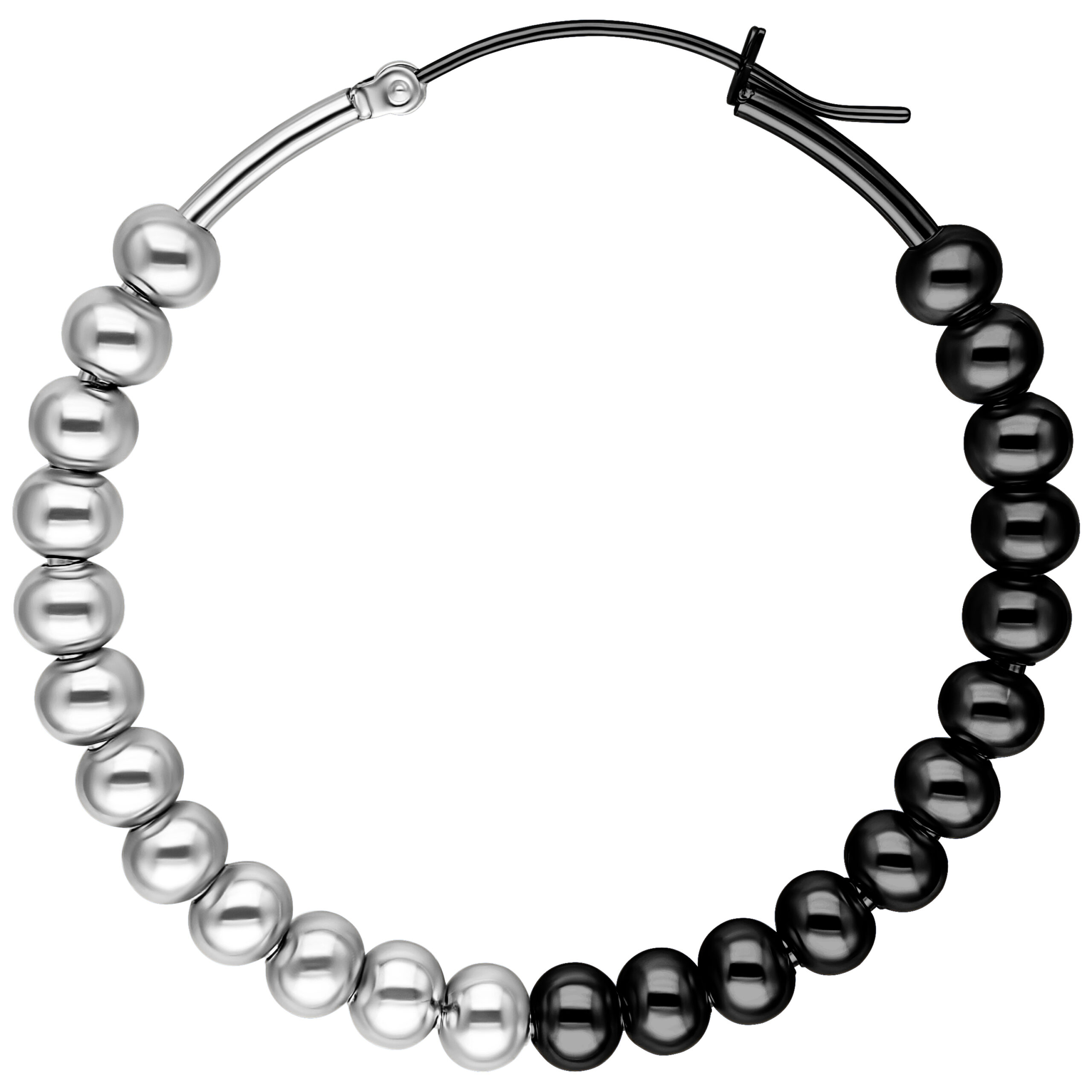 Silber/Schwarz Bubble Hoops Ohrringe Silberne und schwarze Bubble Hoops Ohrringe auf weißem Hintergrund