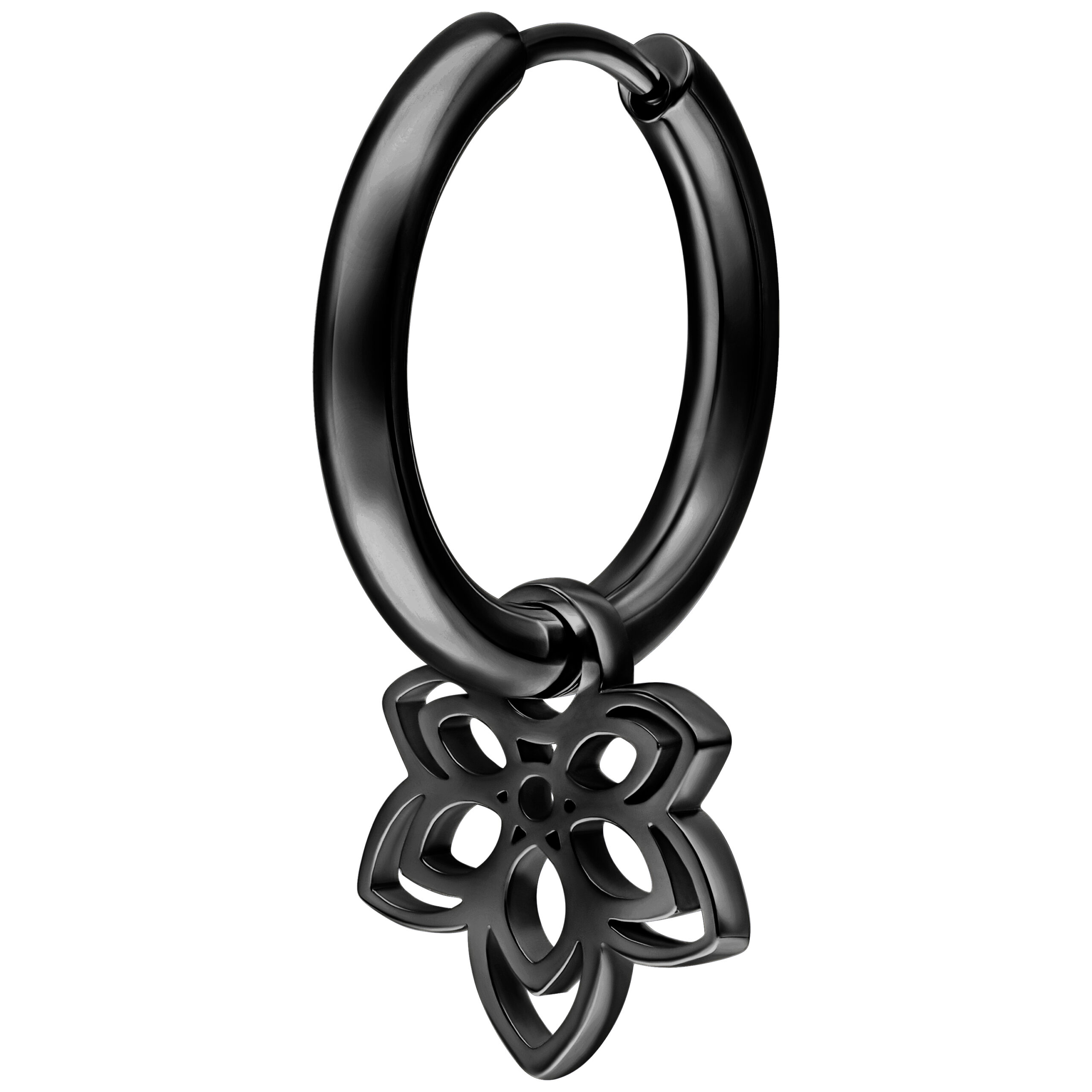 Schwarzer Ohrring aus Chirurgenstahl mit Blumenanhänger, glänzend