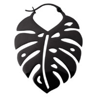 Schwarzer Monstera Blatt Ohrring aus glänzendem Chirurgenstahl auf weißem Hintergrund