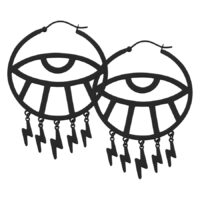 Schwarze Ohrringe in Augenform mit Blitzanhängern auf weißem Hintergrund