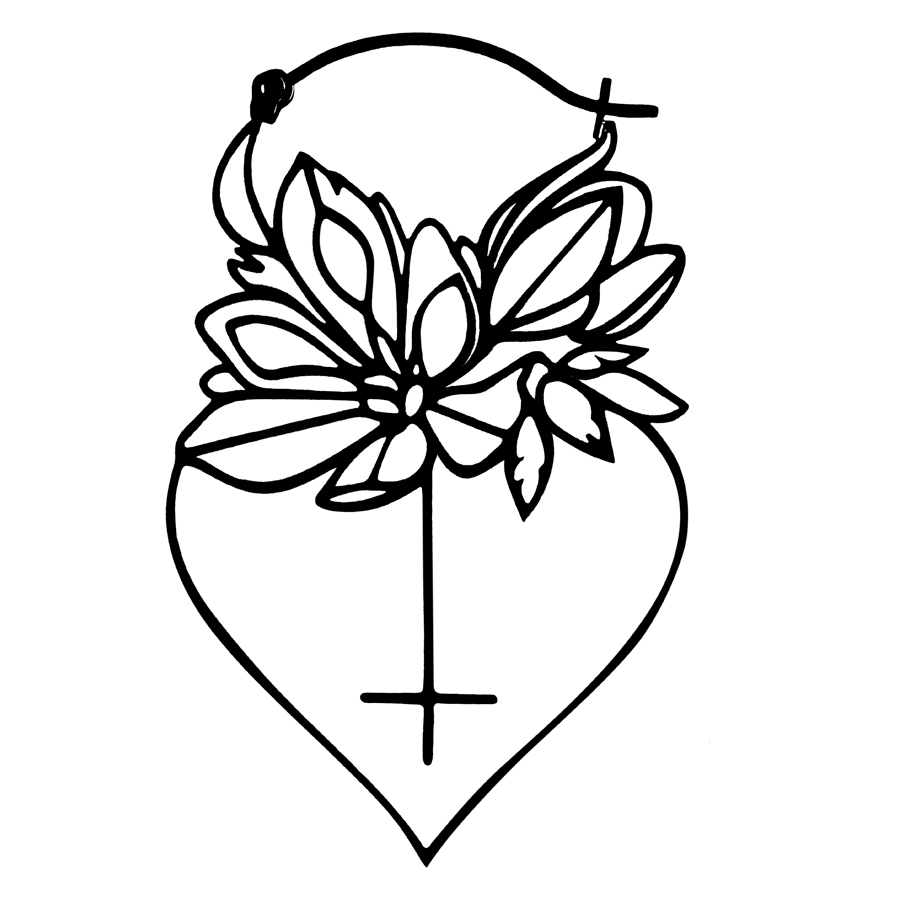 Schwarze Dahlia Hoops Ohrringe aus Chirurgenstahl 316L auf weißem Hintergrund