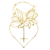 Goldene Dahlia Hoops Ohrringe mit floralem Design auf weißem Hintergrund