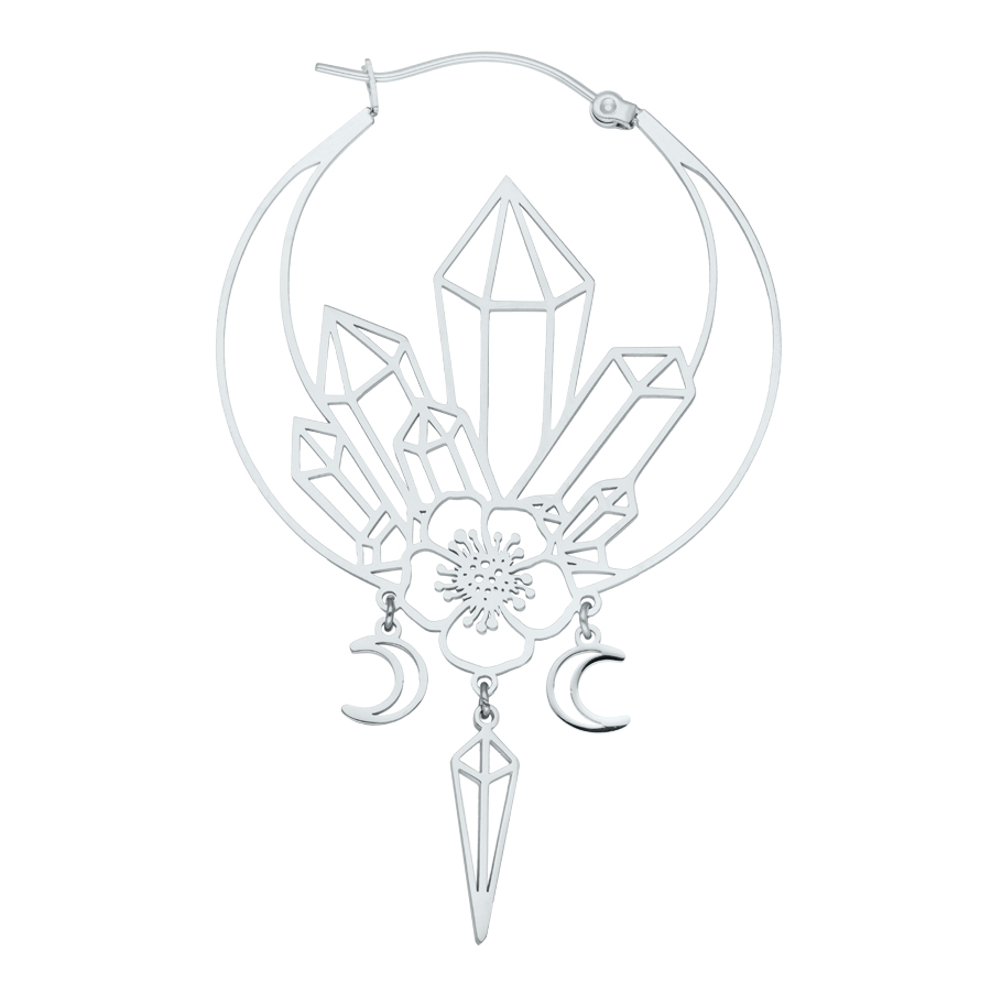 Silberne Ohrringe mit Kristall-Design und Klappverschluss auf weißem Hintergrund