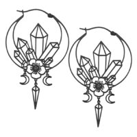 Schwarze Oracle Hoops Ohrringe aus Chirurgenstahl Schwarze Ohrringe mit Kristall- und Blumenmotiv auf weißem Hintergrund