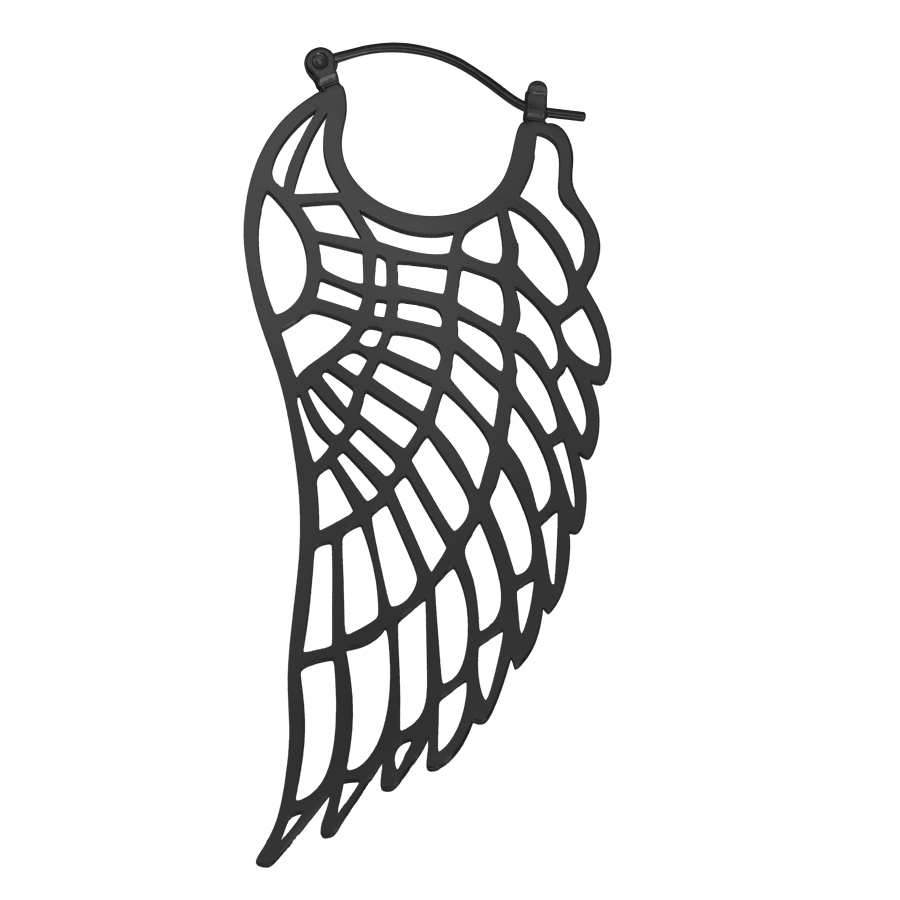 Schwarze Wing Hoop Ohrringe aus Chirurgenstahl auf weißem Hintergrund
