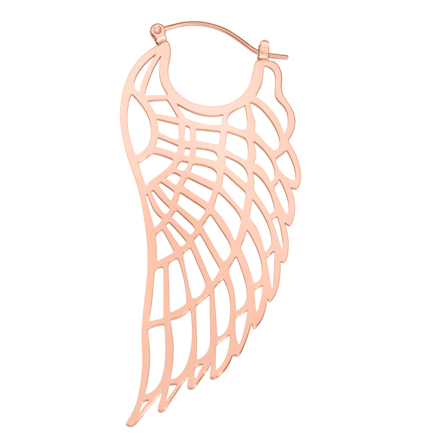 Ruusukultainen siipimuotoinen korvakoru klipsilukolla valkoisella taustalla