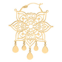 Goldene Mandala Ohrringe aus Chirurgenstahl 316L mit Klappverschluss auf weißem Hintergrund