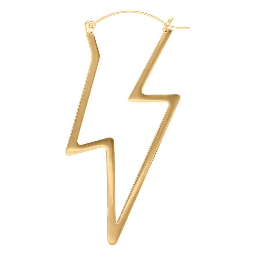 Goldener Blitzförmiger Ohrring aus Chirurgenstahl auf weißem Hintergrund