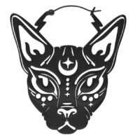 Schwarze Metall-Ohrringe im Sphynx-Design auf weißem Hintergrund