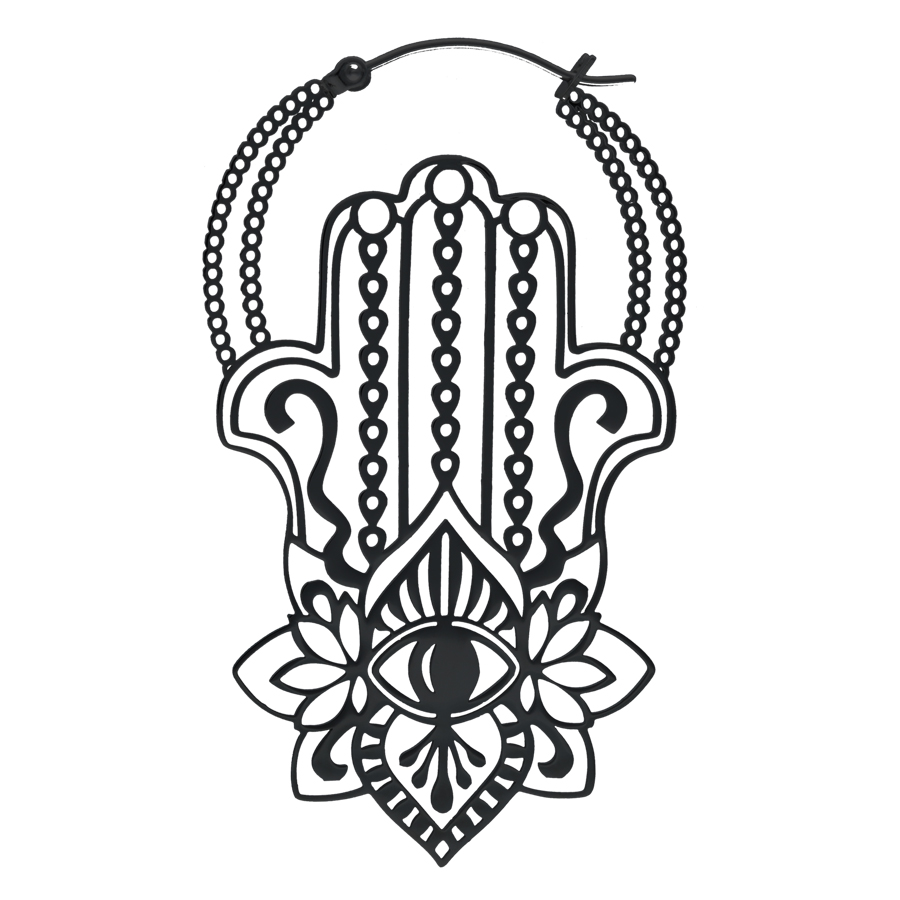 Schwarze Khamsa Hoops Ohrringe aus Chirurgenstahl 316L, hochglanzpoliert