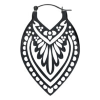 Schwarzer Creek Hoops Ohrring aus Chirurgenstahl mit dekorativem Muster auf weißem Hintergrund