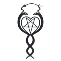 Schwarze Nagini Hoops Ohrringe mit Pentagramm Schwarze Ohrringe in Schlangenform mit Pentagramm auf weißem Hintergrund