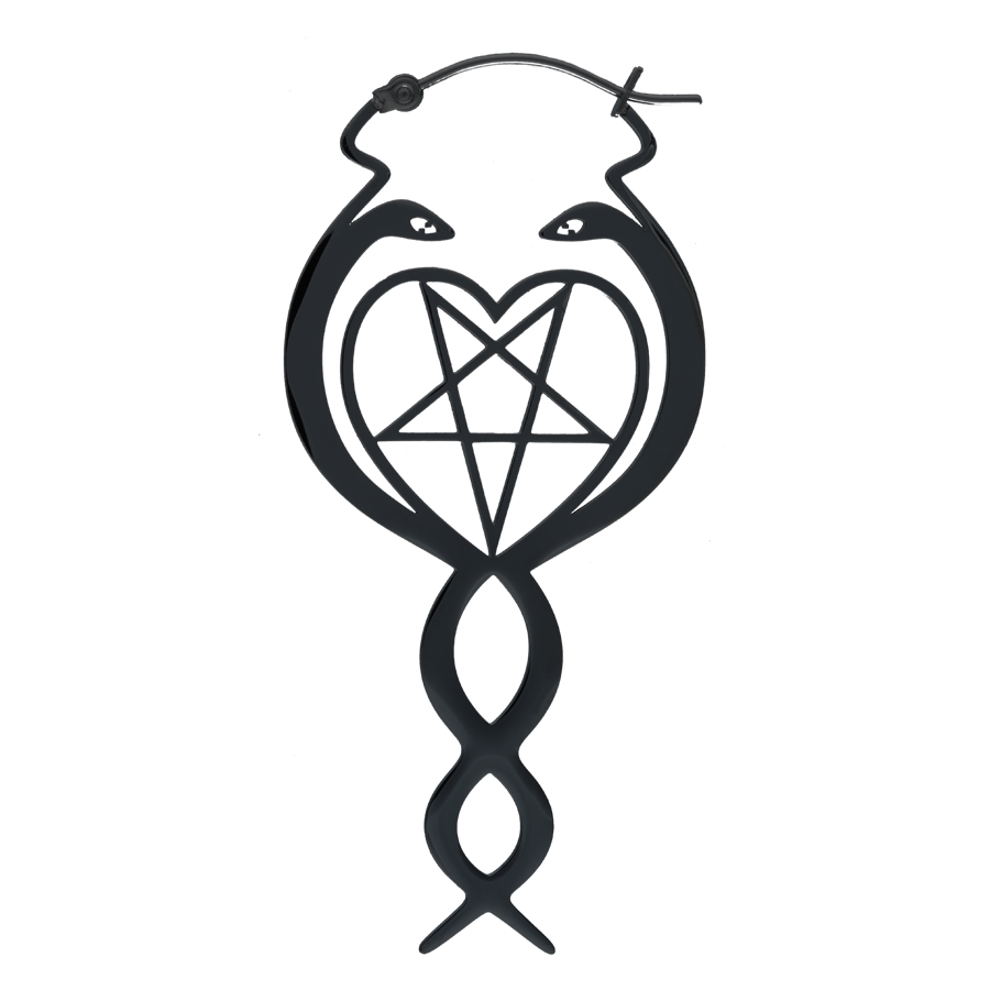 Schwarze Nagini Hoops Ohrringe mit Pentagramm Schwarze Ohrringe in Schlangenform mit Pentagramm auf weißem Hintergrund