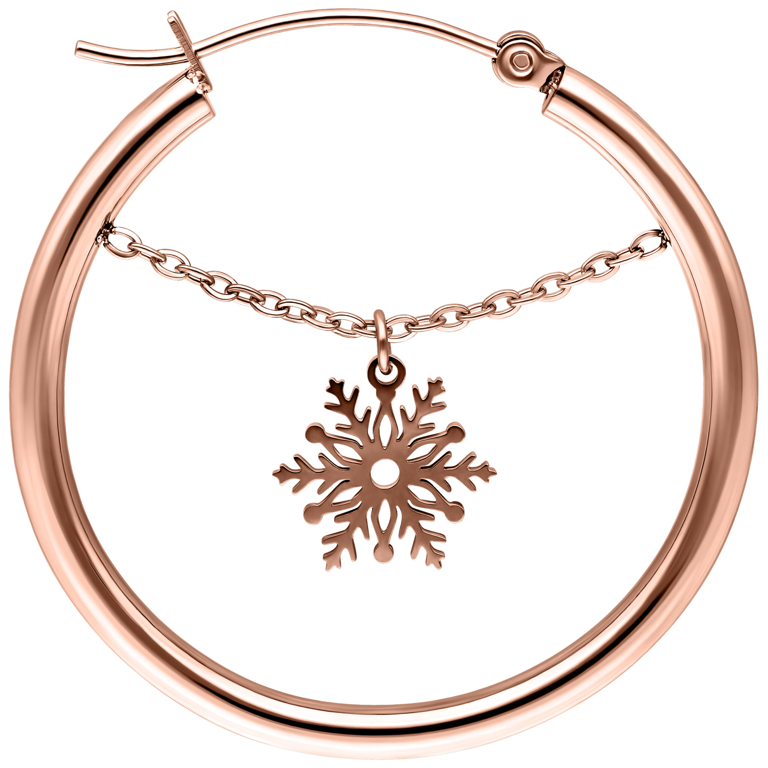 Ruusuhopeat korvakorut roikkuvalla lumihiutaleella ja ketjulla