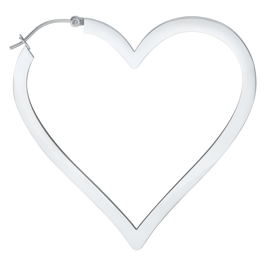 Hopeiset sydämenmuotoiset korvakorut kirurginteräksestä valkoisella taustalla