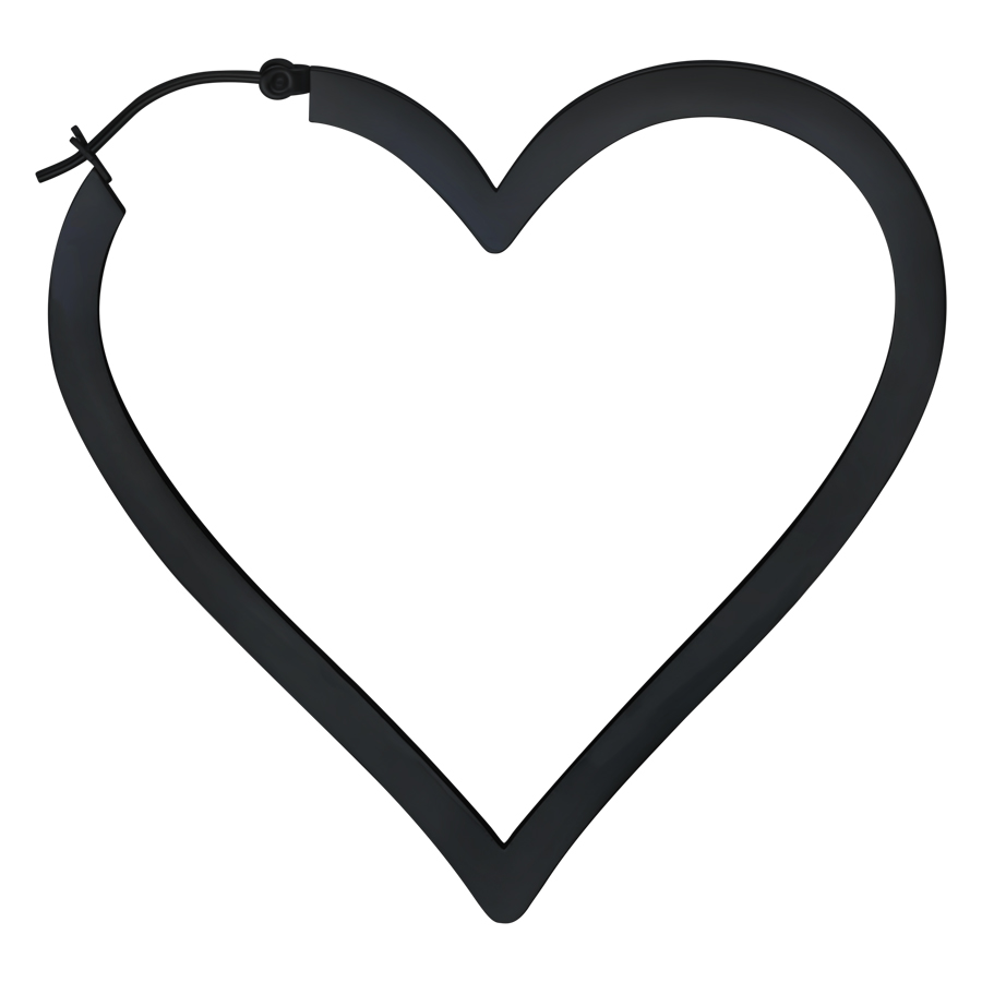 Schwarze herzförmige Ohrringe aus Chirurgenstahl auf weißem Hintergrund