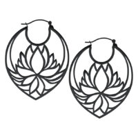 Schwarze Lily Hoops Ohrringe aus Chirurgenstahl, Klappverschluss, lotusförmig