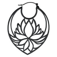 Schwarzer Ohrring aus Chirurgenstahl mit Lotus-Design auf weißem Hintergrund