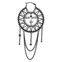 Oldschool Sun Moon Hoops - Schwarz Schwarzer Ohrring mit Sonne-Mond-Design und Kettenanhängern
