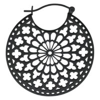 Runde, schwarze Ohrringe mit gotischem Muster auf weißem Hintergrund