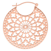 Pyöreä ruusukultainen korvakoru hienolla kuvioinnilla ja klipsilukolla