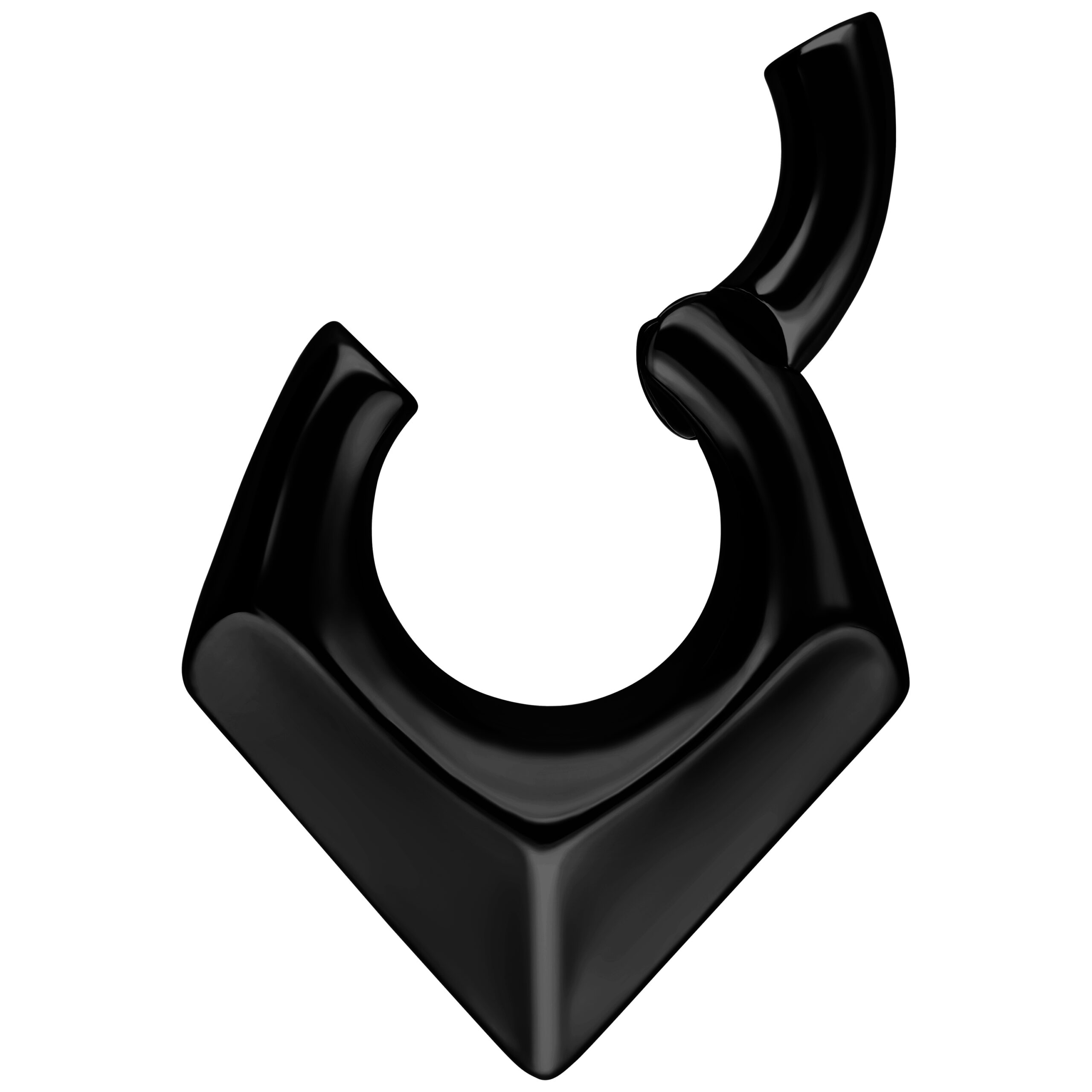 Schwarzes, metallisches Triangle Ohrgewicht auf weißem Hintergrund