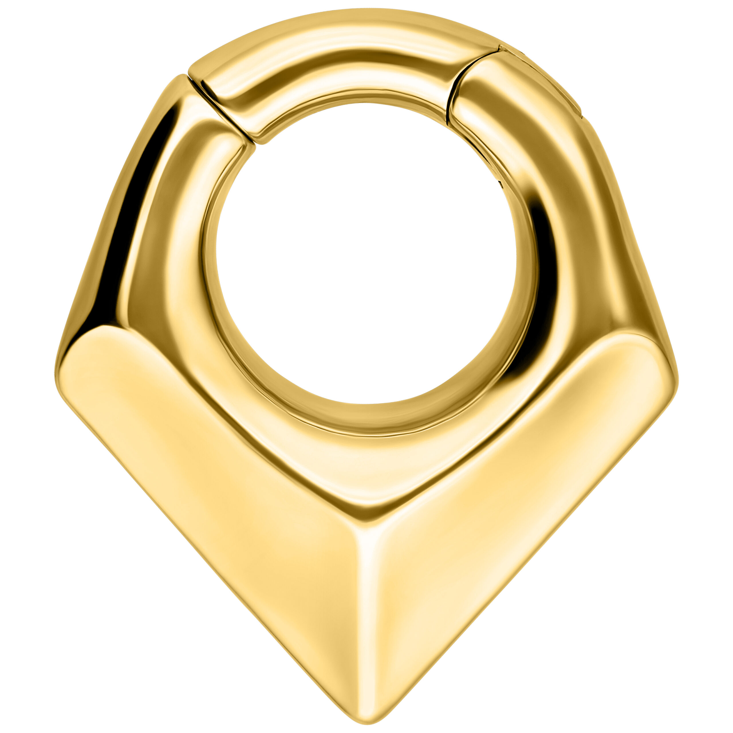 Goldene Triangle Ear Weights von Wildcat Goldenes dreieckiges Ohrgewicht aus Chirurgenstahl, Studiohintergrund