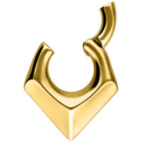 Goldene dreieckige Ohrgewichte aus Chirurgenstahl Glänzendes, goldfarbenes dreieckiges Ohrgewicht auf weißem Hintergrund