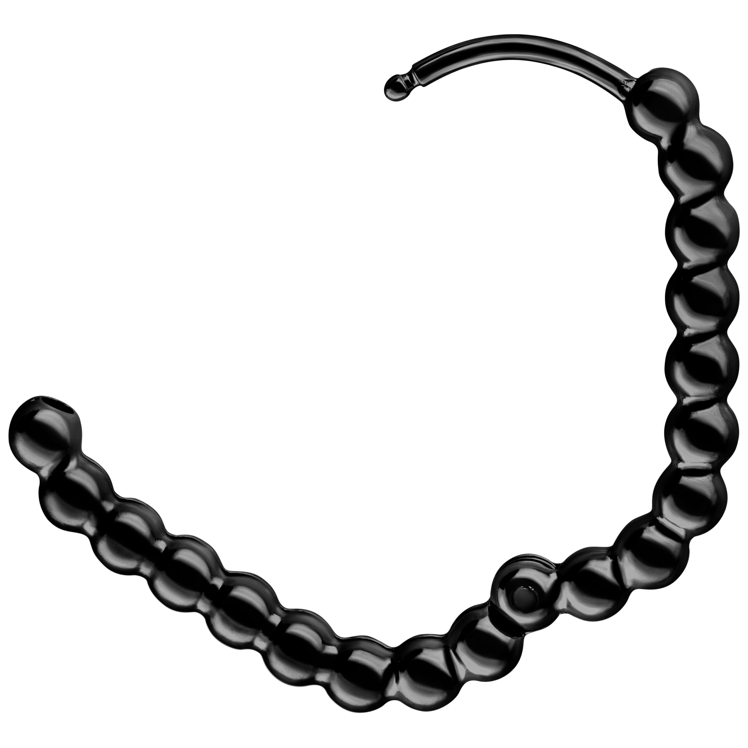 Schwarze Oval Bubble Hoops Ohrringe Schwarze ovale Bubble Hoops aus Chirurgenstahl 316L auf weißem Hintergrund