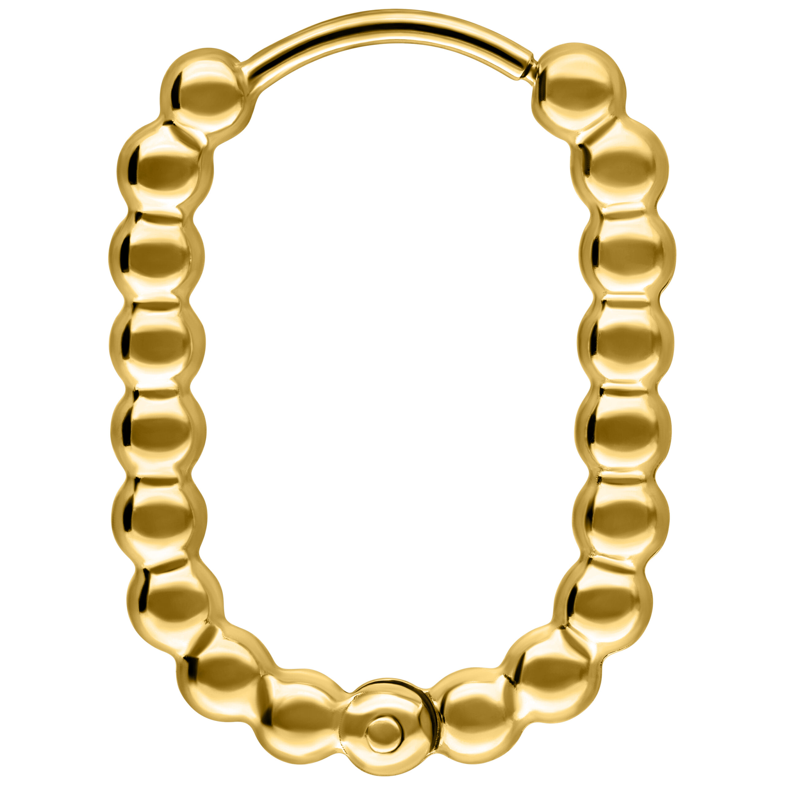 Goldene ovale Ohrringe mit Blasenstruktur auf weißem Hintergrund