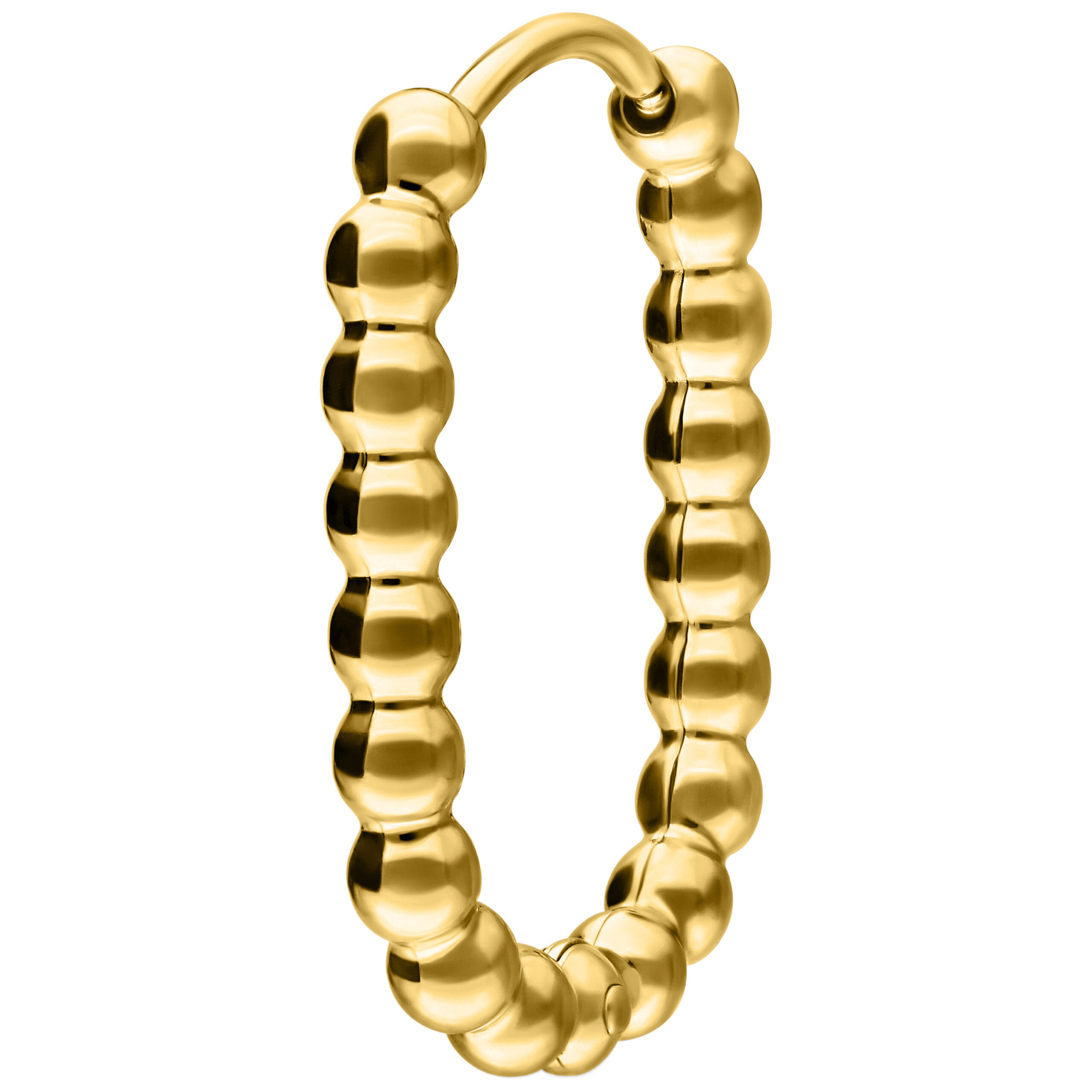 Goldene Oval Bubble Hoops aus Chirurgenstahl auf weißem Hintergrund