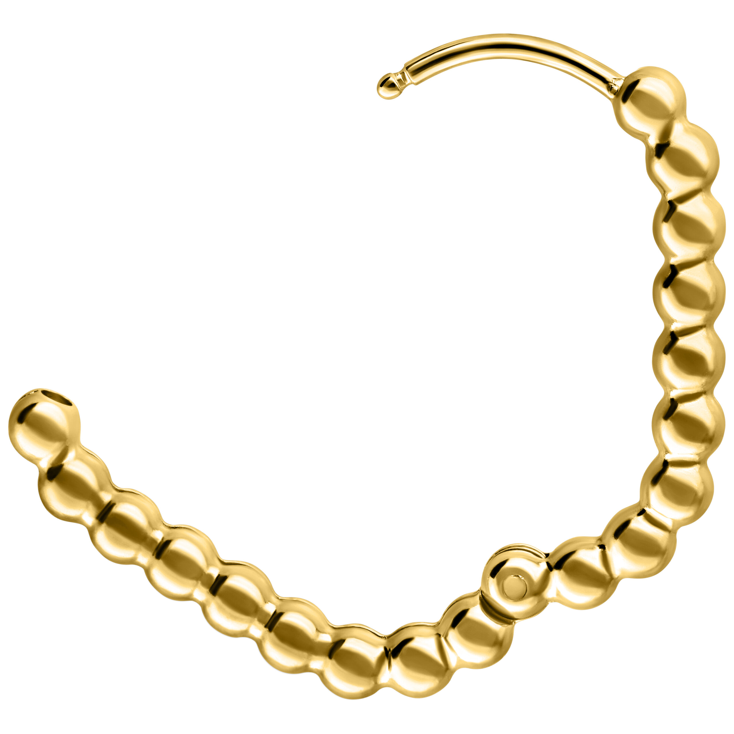 Goldene Oval Bubble Hoops Ohrringe auf weißem Hintergrund