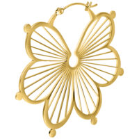 Goldene Flower Hoops Ohrringe aus Chirurgenstahl mit Klappverschluss auf weißem Hintergrund