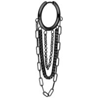 Schwarze Multilayer-Chain-Hoops aus Chirurgenstahl Schwarze Ohrringe mit mehreren Kettenlagen aus Chirurgenstahl auf weißem Hintergrund