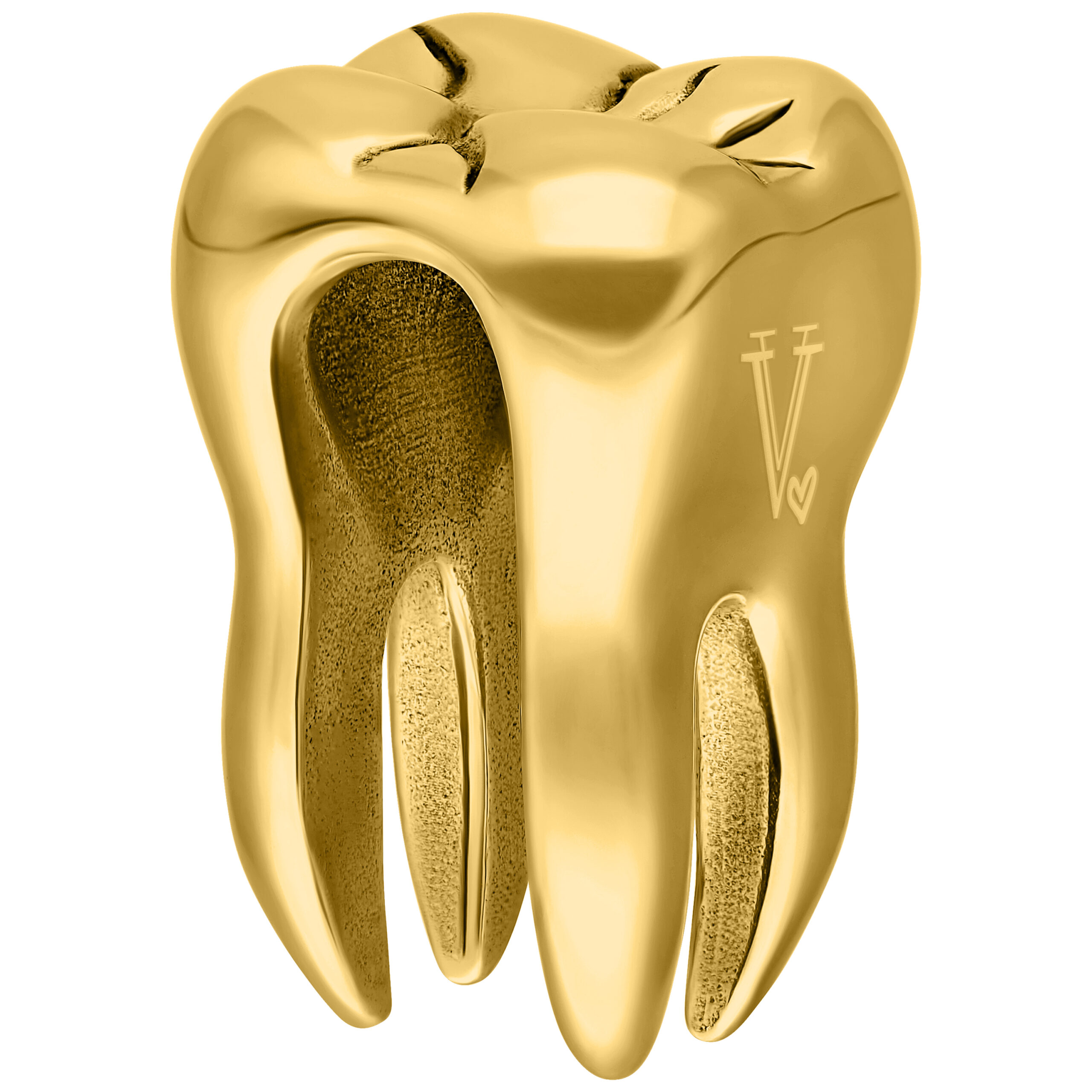 Verena Venus - Goldene Tiny Tooth Ohrgewichte Goldenes Ohrgewicht in Zahnform auf weißem Hintergrund