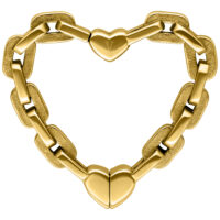 Herzförmige Ohrgewichte in glänzendem Gold auf weißem Hintergrund