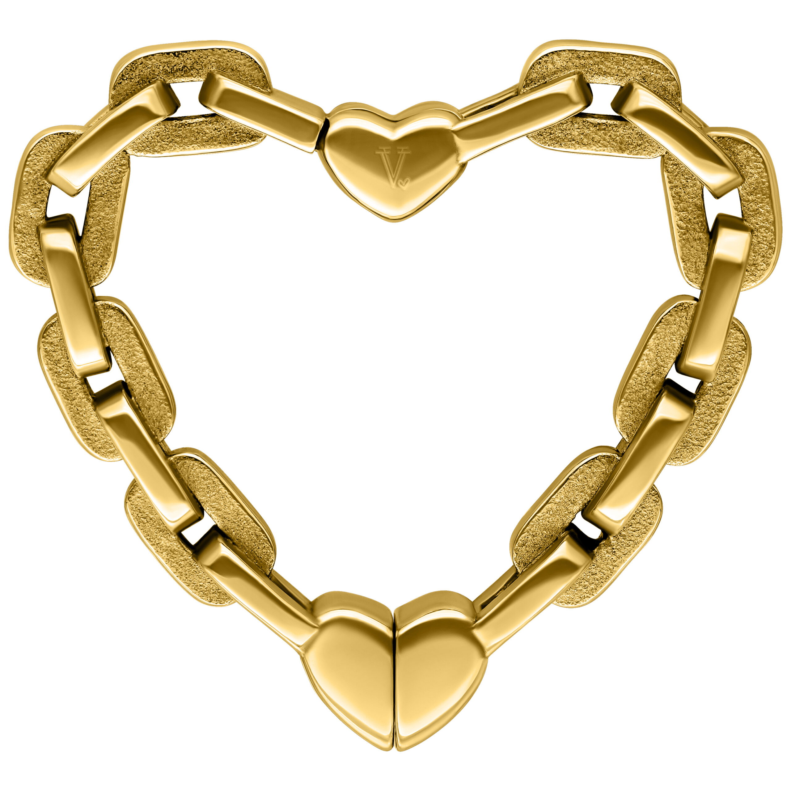 Herzförmige Ohrgewichte in glänzendem Gold auf weißem Hintergrund