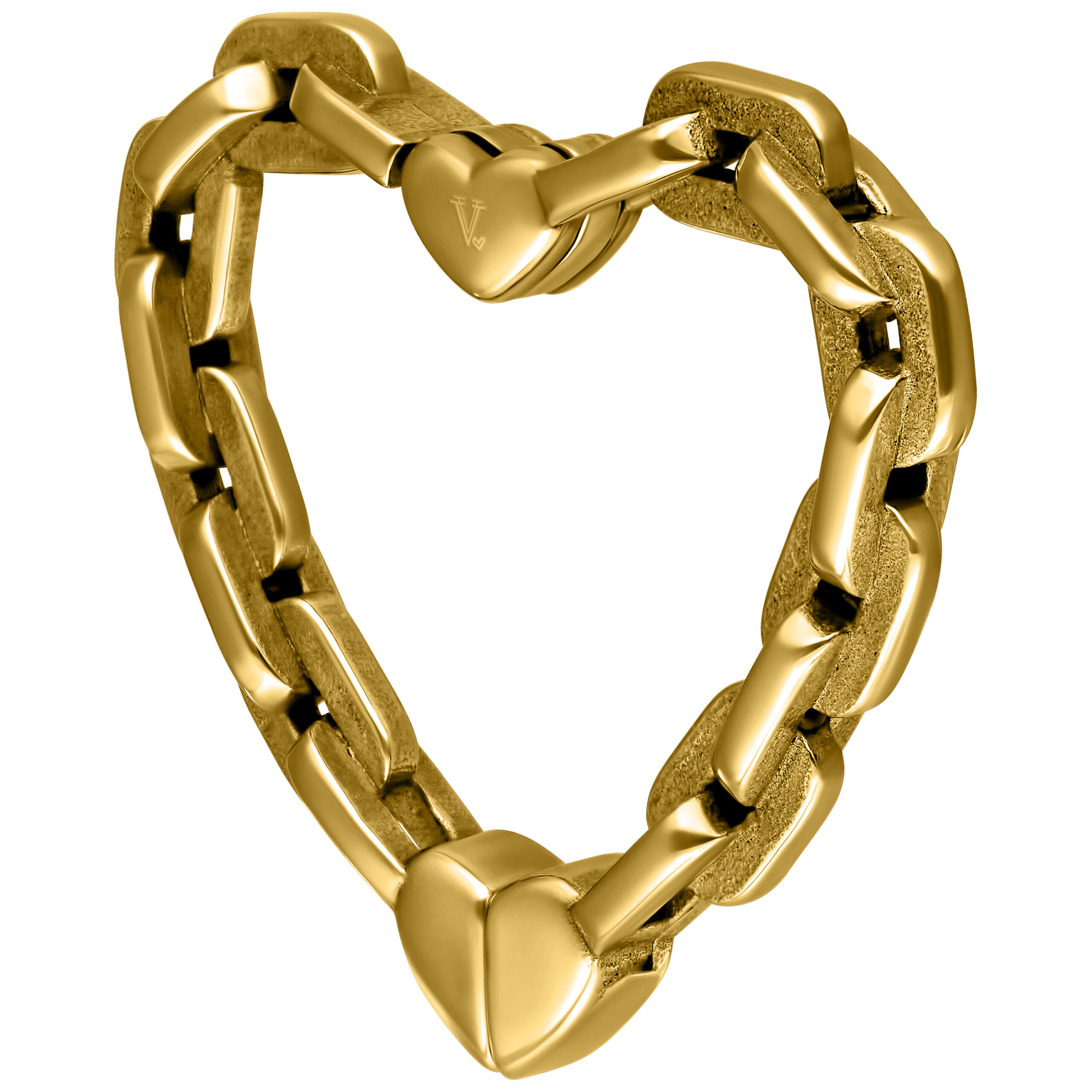 Goldenes herzförmiges Ohrgewicht auf weißem Hintergrund