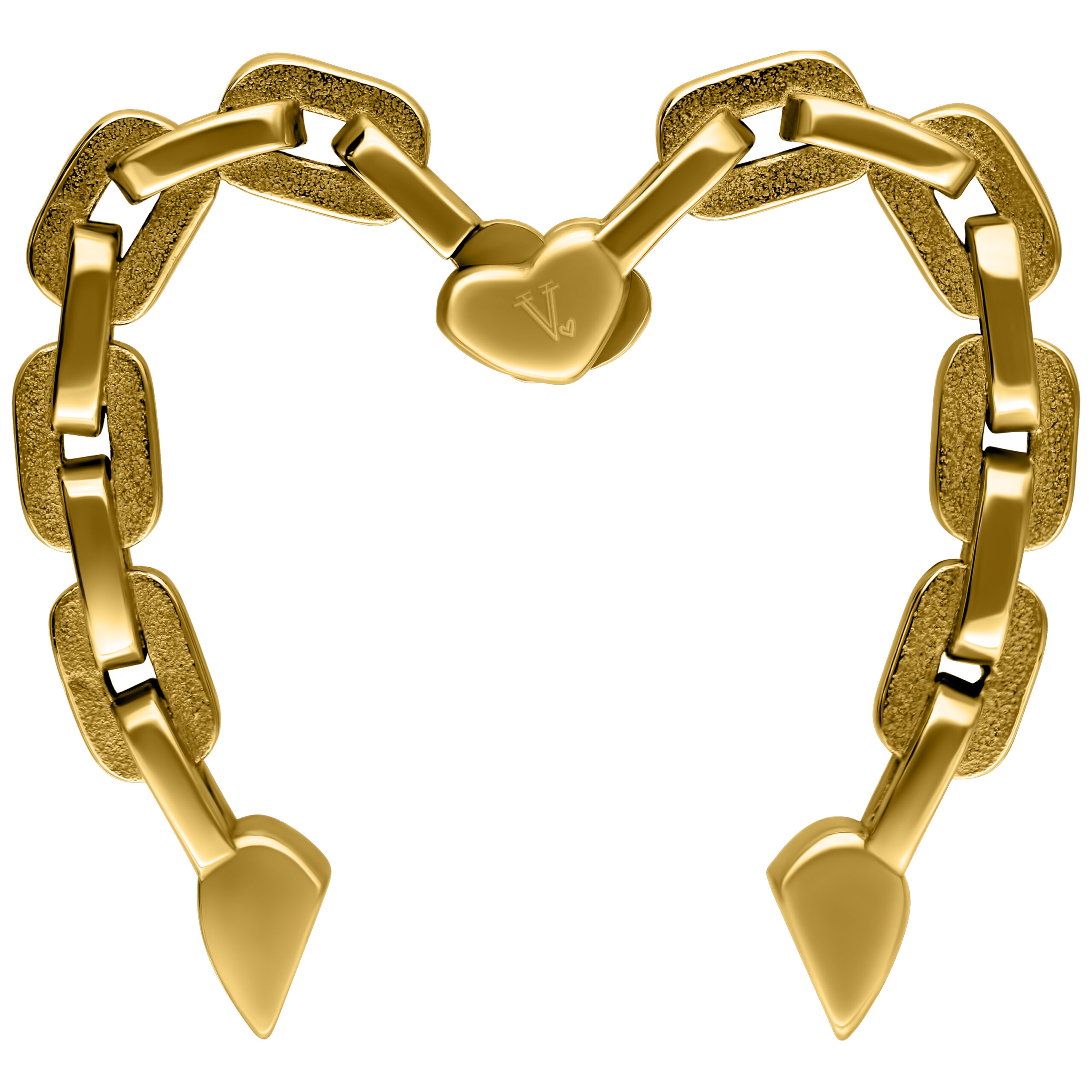 Goldene Ohrgewichte in Herzform auf weißem Hintergrund