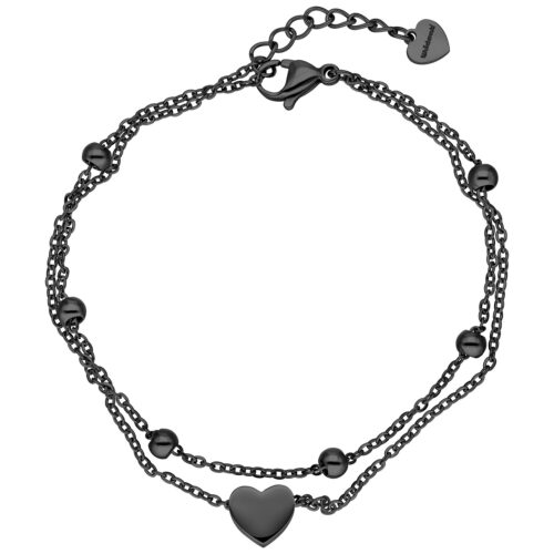 Little Heart Bracelet Double Row - Musta metalli