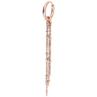 Roségoldene Little Satellite Chain Hoops Roségoldene Ohrringe mit Kettenanhängern auf weißem Hintergrund